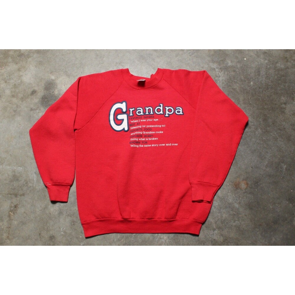 Vintage 1990's USA-Made Fruit of the Loom Grandpa Red Raglan Sweatshirt - Large